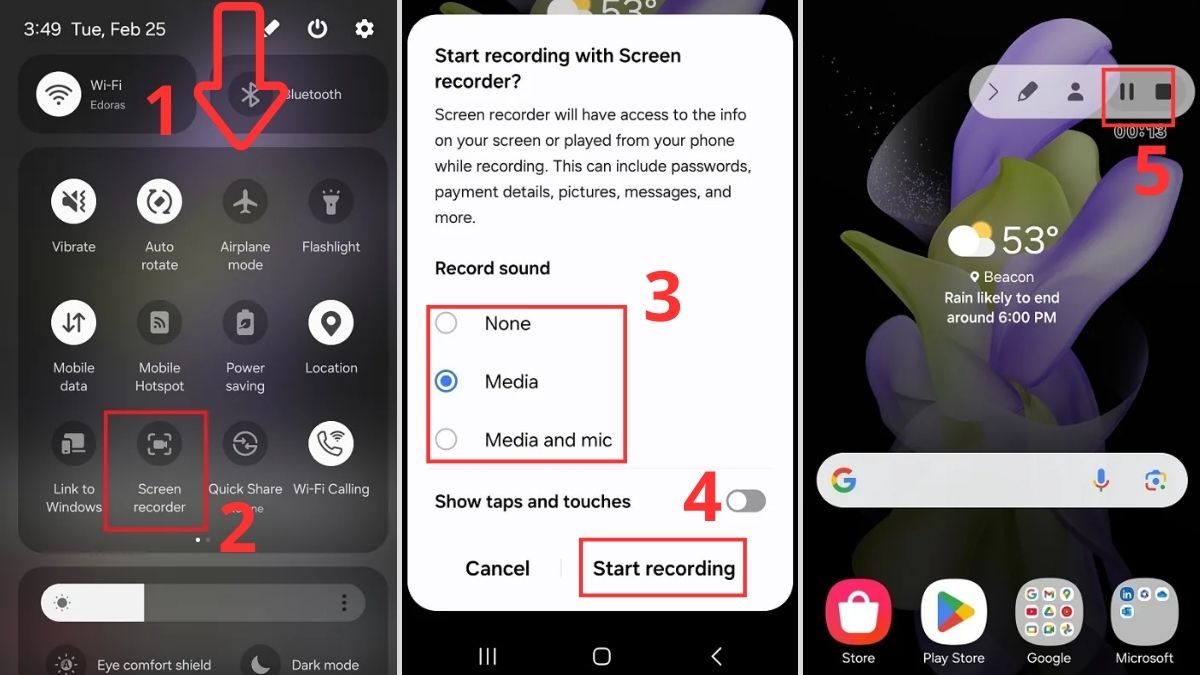 Quay màn hình điện thoại Samsung qua tính năng Screen Recorder