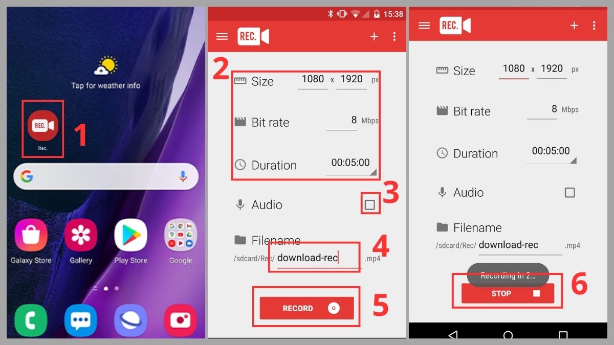 Khởi chạy ứng dụng Rec
