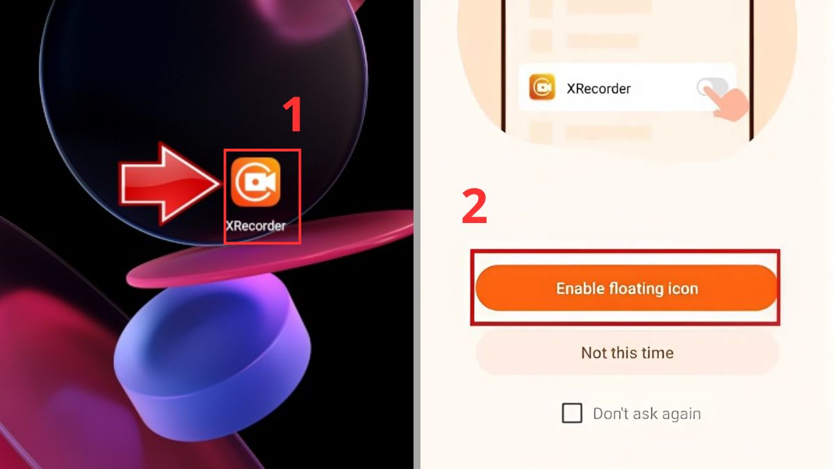 Mở ứng dụng XRecorder và kích hoạt cửa sổ nổi