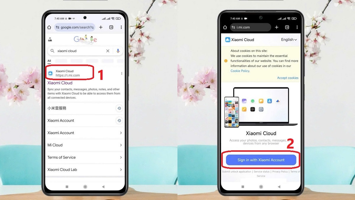Truy cập vào website Xiaomi Cloud