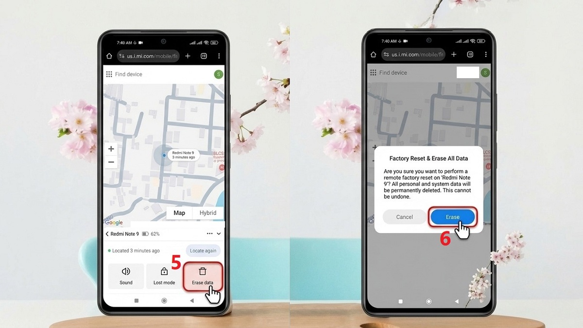 Chọn vào thiết bị Xiaomi cần reset và Erase data