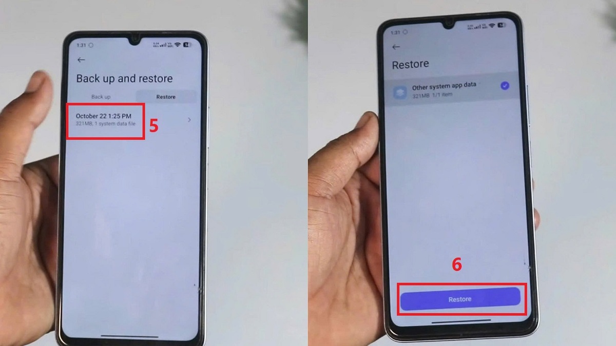 Chọn bản sao lưu và nhấn tiếp Restore