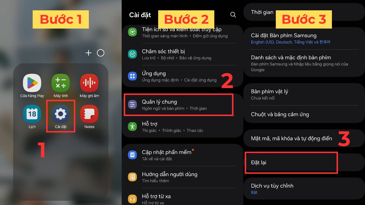 Truy cập vào mục Đặt lại trong Cài đặt