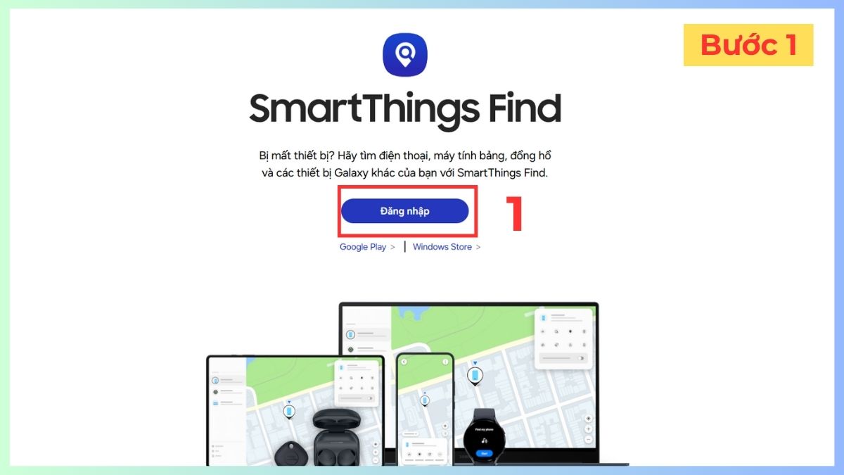 Truy cập và đăng nhập tài khoản trên website Samsung Find