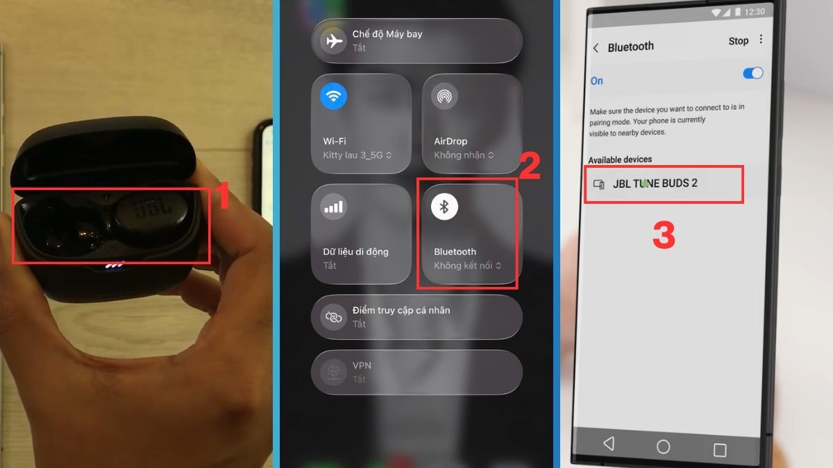 Bật chế độ ghép nối tai nghe JBL với điện thoại