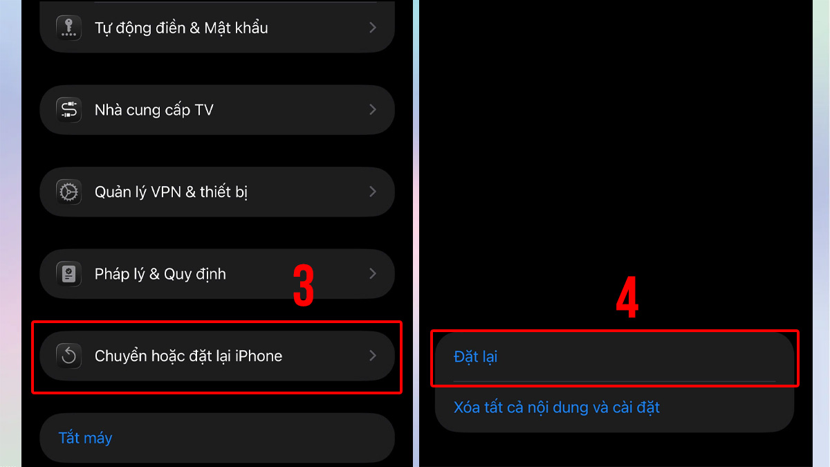 Chọn Chuyển hoặc đặt lại iPhone và Đặt lại