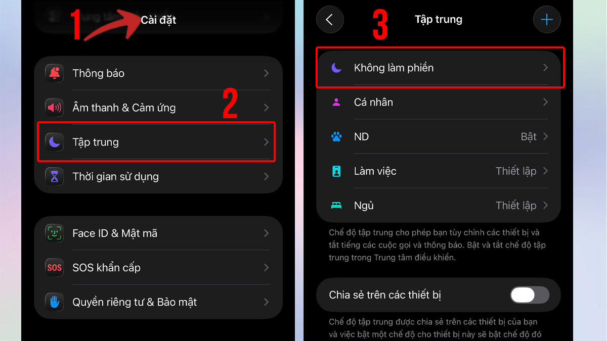 Thiết lập chế độ Không làm phiền