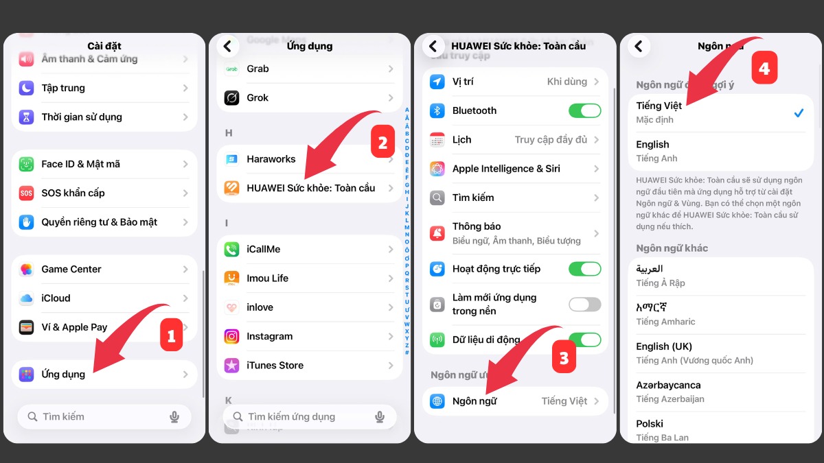 Thao tác thiết lập ngôn ngữ đồng hồ thông minh trên điện thoại
