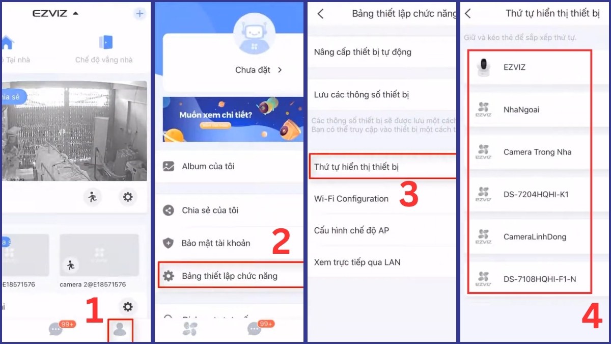 Thao tác sắp xếp thứ tự camera Ezviz