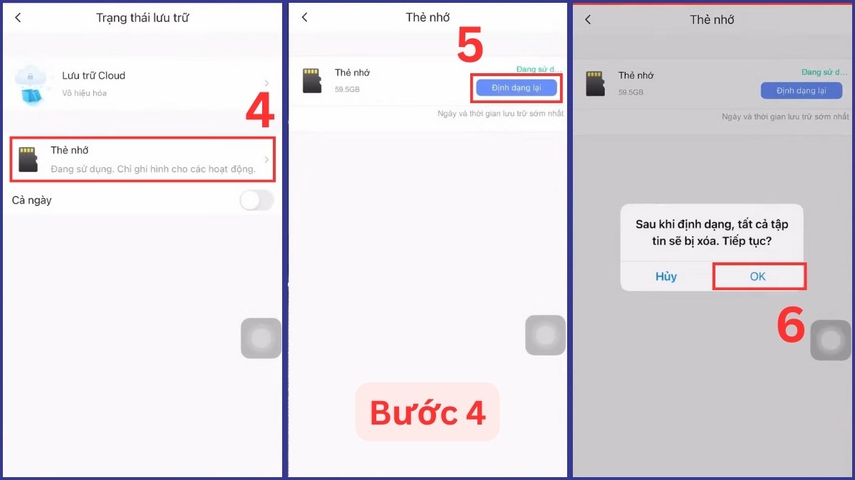 Chọn mục Thẻ nhớ, Định dạng lại và xác nhận OK