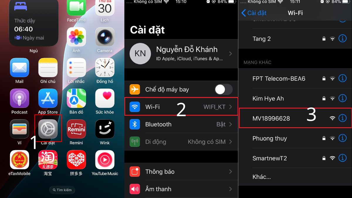 Mở Cài đặt và chọn mạng phát từ camera