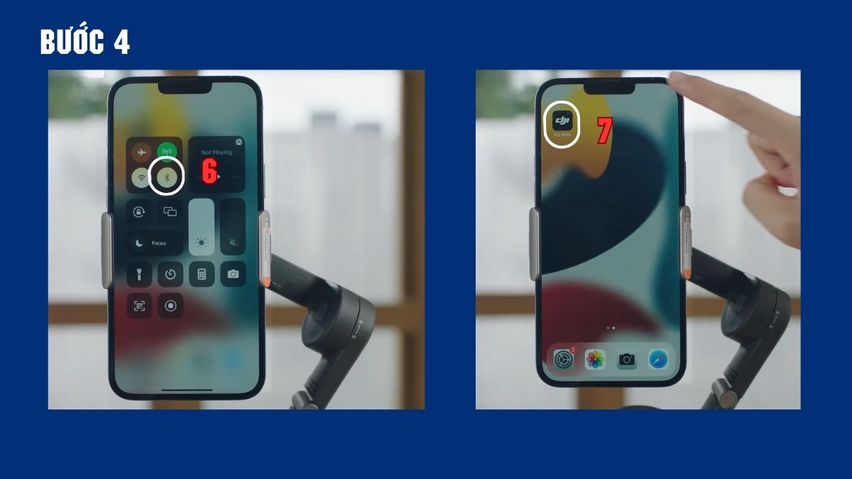 Bật Bluetooth trên điện thoại và kết nối Gimbal bằng ứng dụng DJI Mino