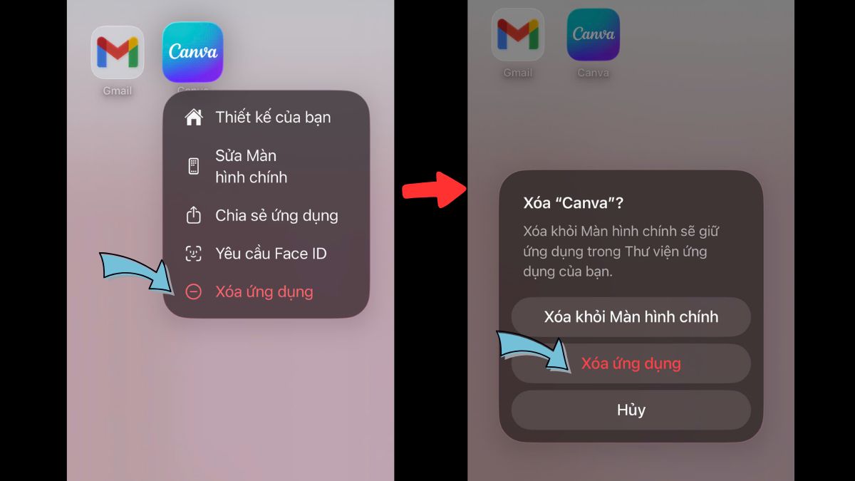 Thao tác xóa ứng dụng
