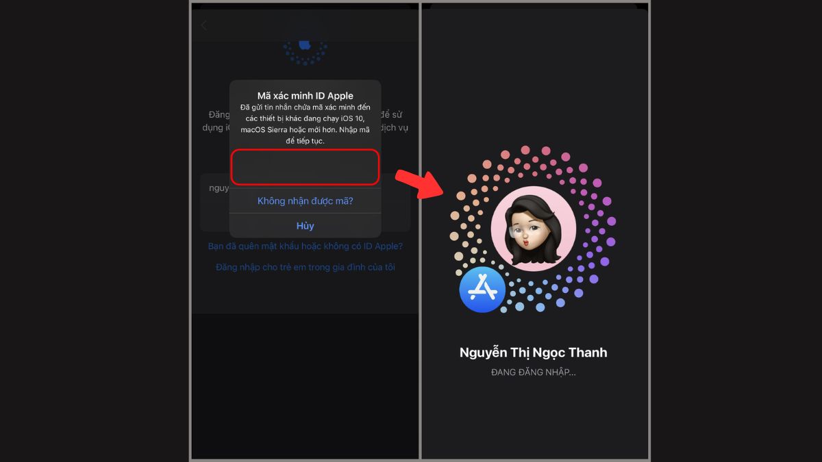 Nhập mã và chờ hoàn tất đăng nhập tài khoản Apple