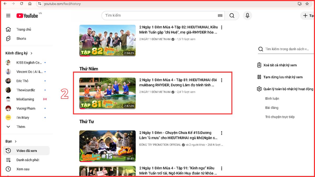Mở lại video mà bạn đã từng xem