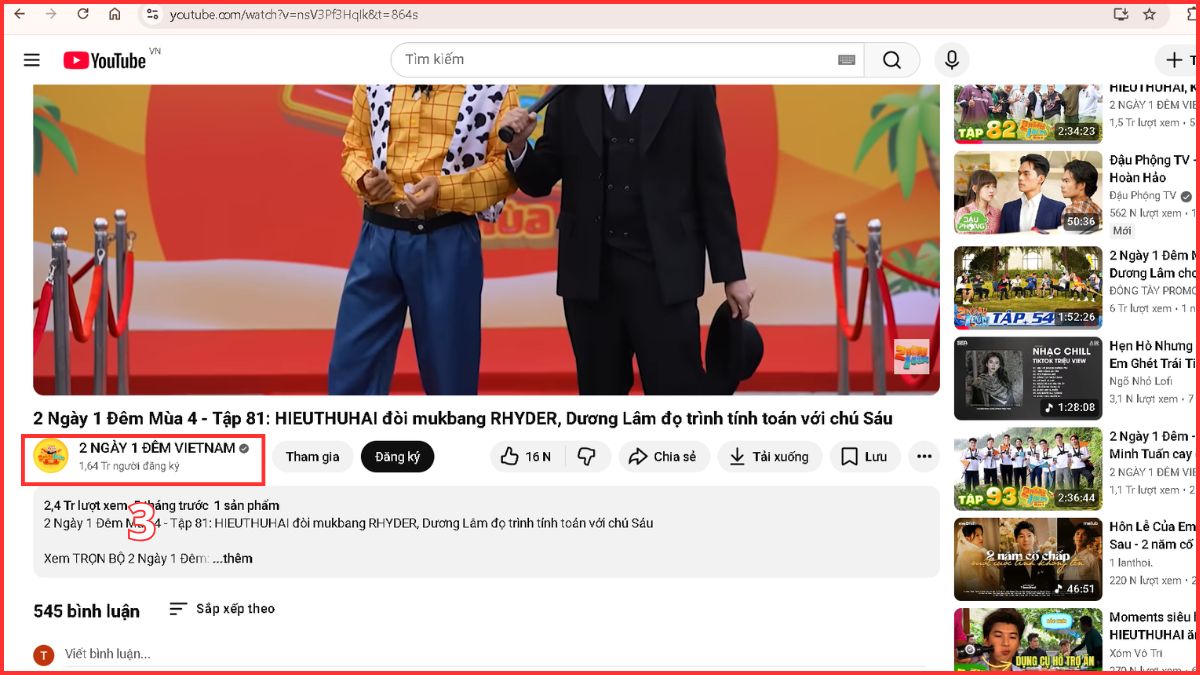 Nhấp vào ảnh hoặc tên kênh YouTube