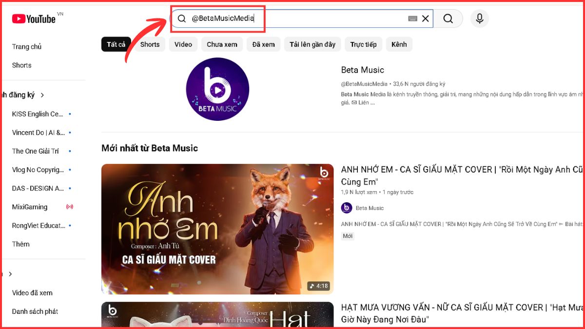 Nhập chính xác @username kênh