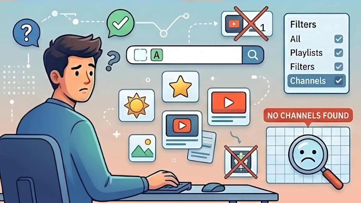 Không sử dụng bộ lọc tìm kiếm Kênh khiến bạn không thể tìm ra kênh YouTube
