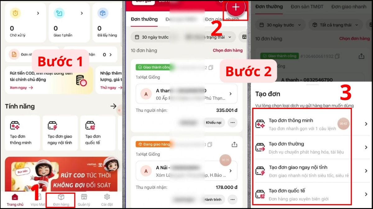 Mở app Viettel Post và nhấn vào Đơn hàng
