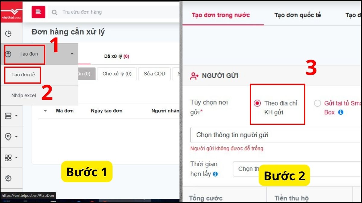 Vào website và Tạo đơn lẻ