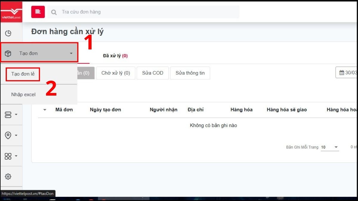 Vào mục tạo đơn