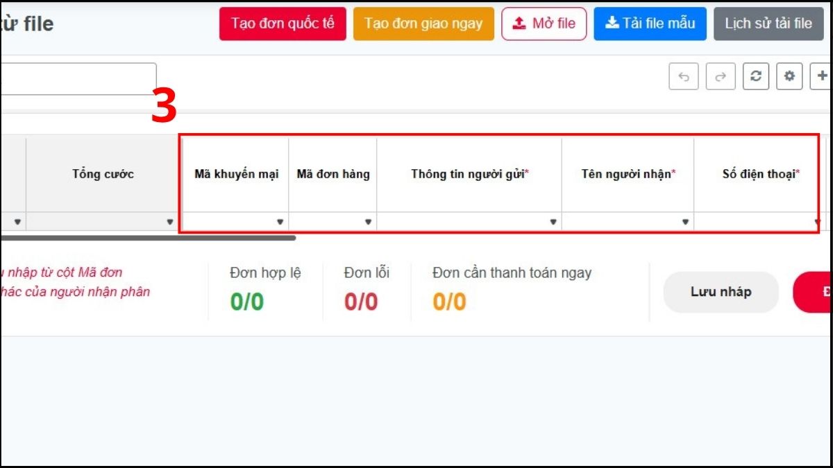 Nhập thông tin đầy đủ vào file Excel