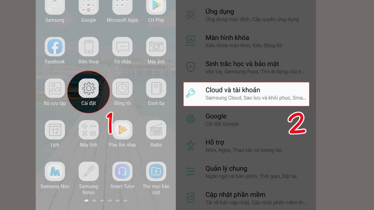 Mở Cài đặt và chọn Cloud và tài khoản