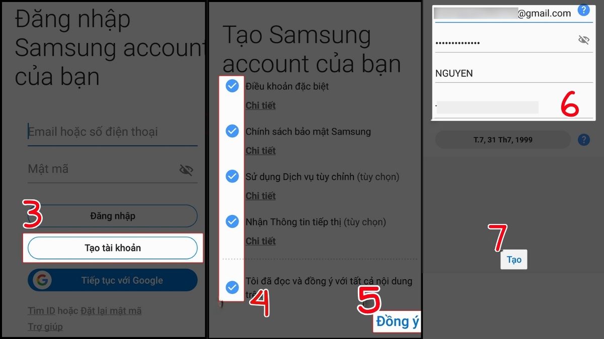 Tạo tài khoản Samsung account