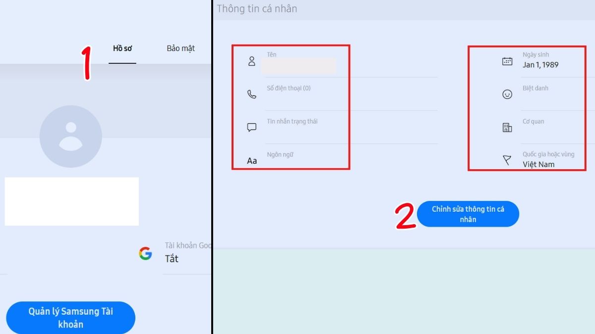 Chỉnh sửa thông tin cá nhân tài khoản Samsung