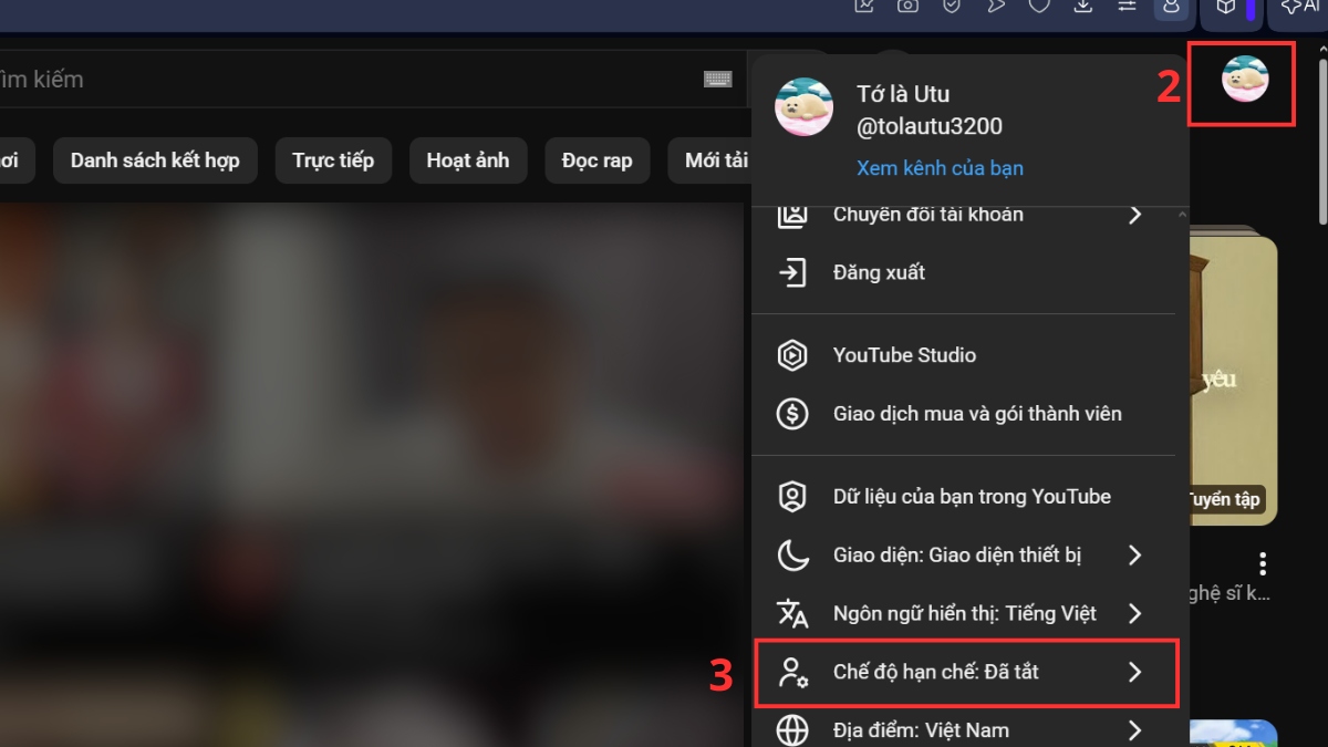 Tìm đến mục Chế độ hạn chế