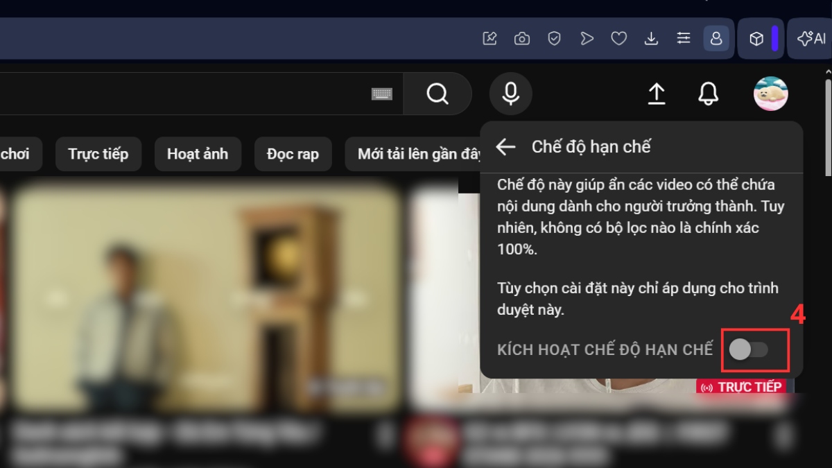 Bật, tắt Kích hoạt Chế độ hạn chế