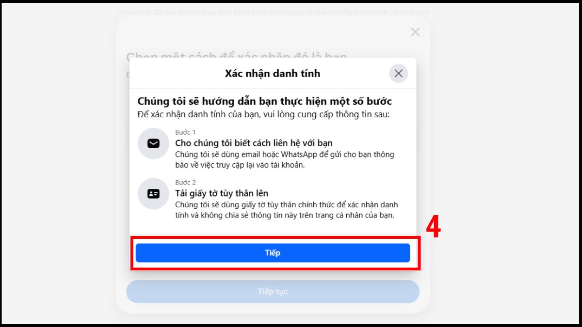 Chọn mục Tiếp