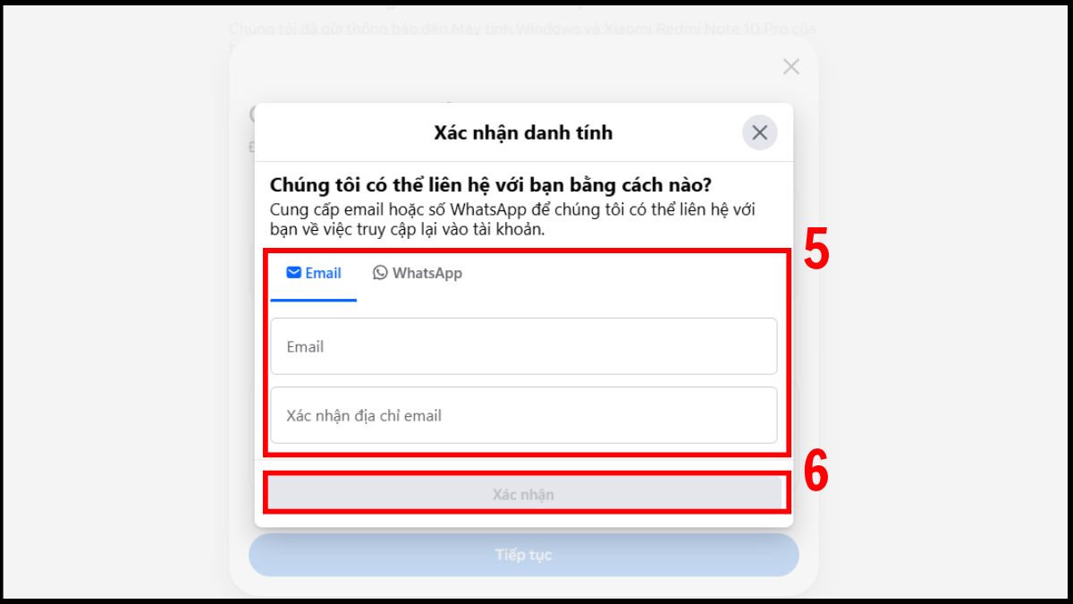 Điền địa chỉ Email hoặc WhaysApp