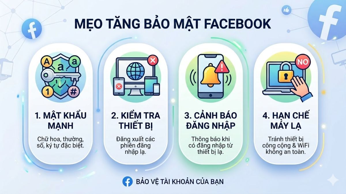 Áp dụng các mẹo để tăng bảo mật tài khoản Facebook