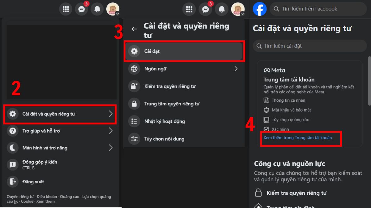 Tìm đến mục Xem thêm trong Trung tâm tài khoản