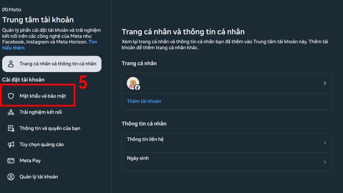 Chọn Mật khẩu và bảo mật