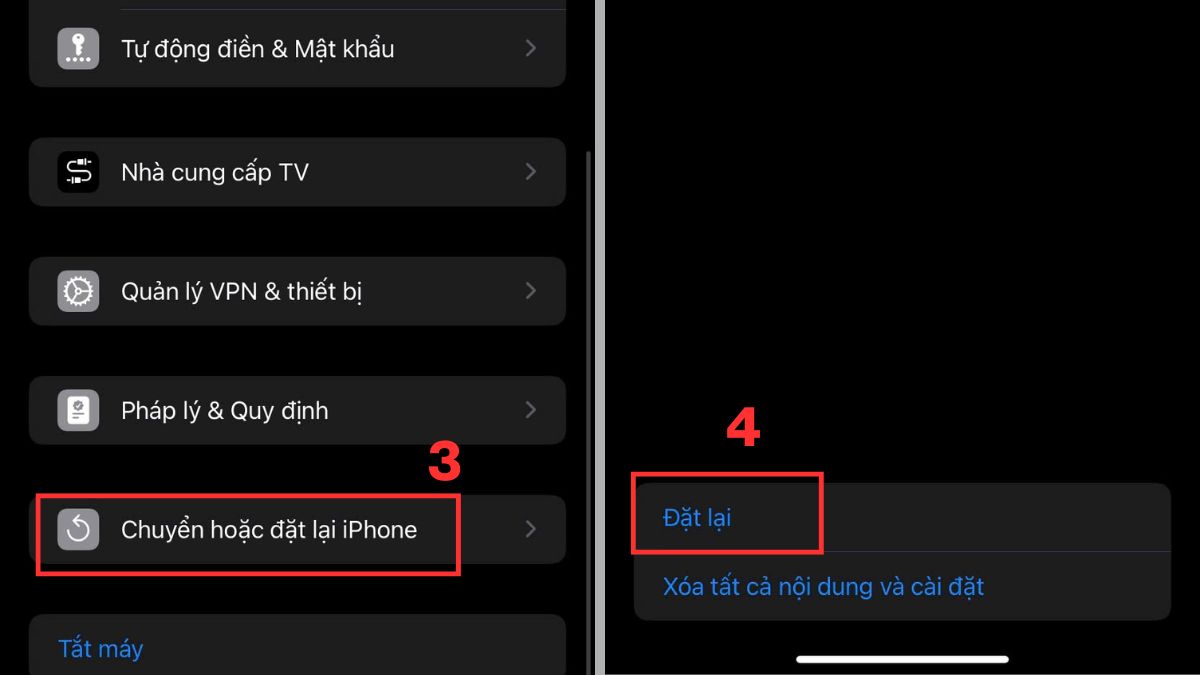 Thực hiện thao tác Đặt lại tất cả cài đặt