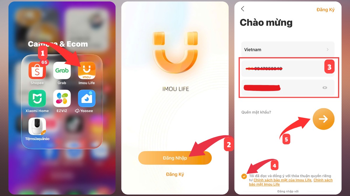 Mở ứng dụng IMOU Life và đăng nhập tài khoản