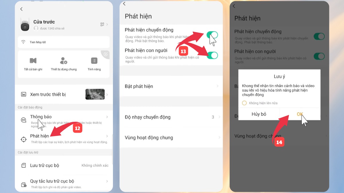 Thao tác tắt Phát hiện chuyển động và Phát hiện con người