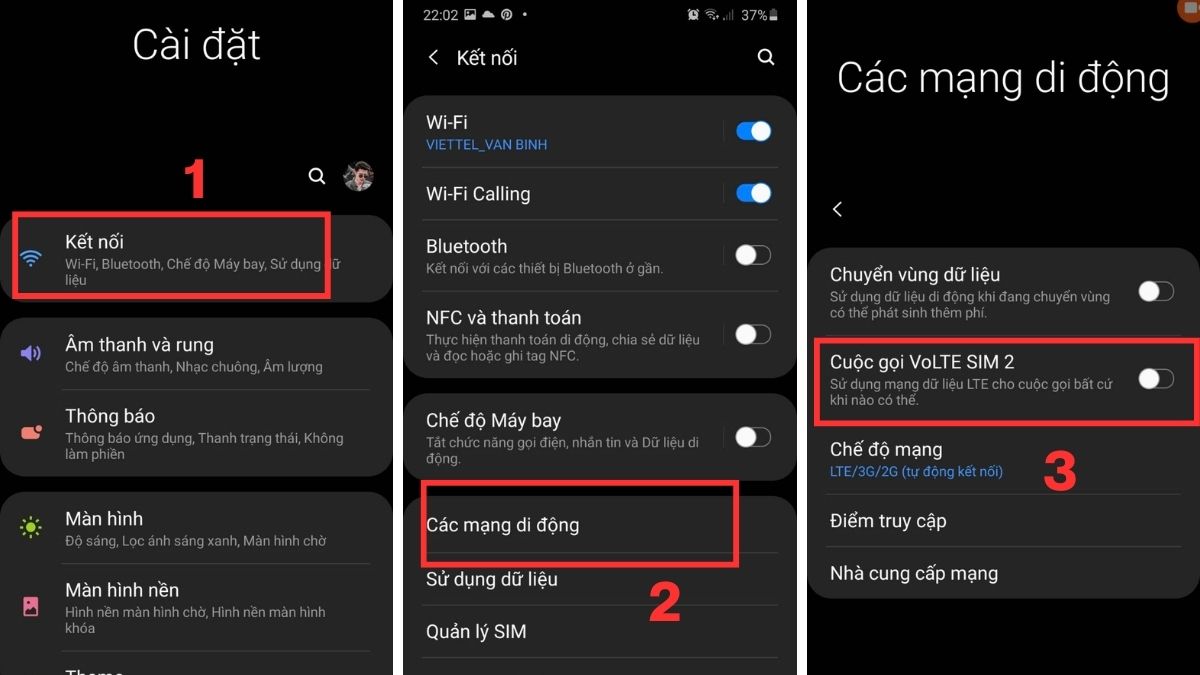 Truy cập vào mục Kết nối trong ứng dụng Cài đặt