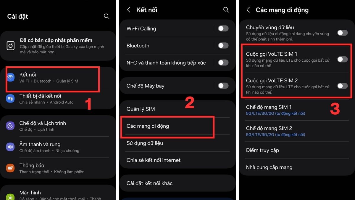 Thao tác VoLTE cho máy Samsung 2 SIM