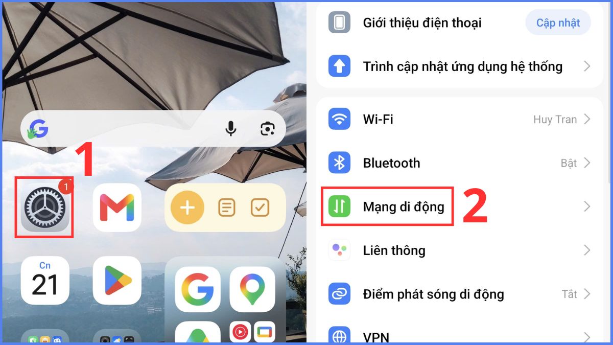 Tìm đến mục Mạng di động
