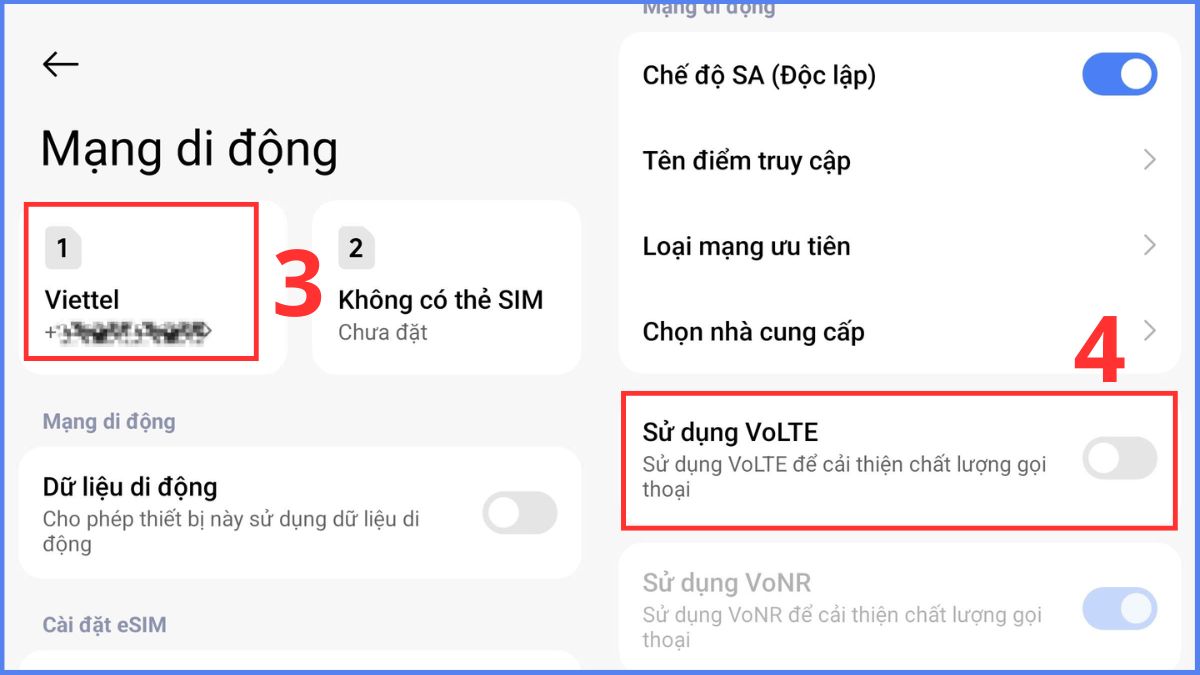 Kích hoạt chế độ VoLTE