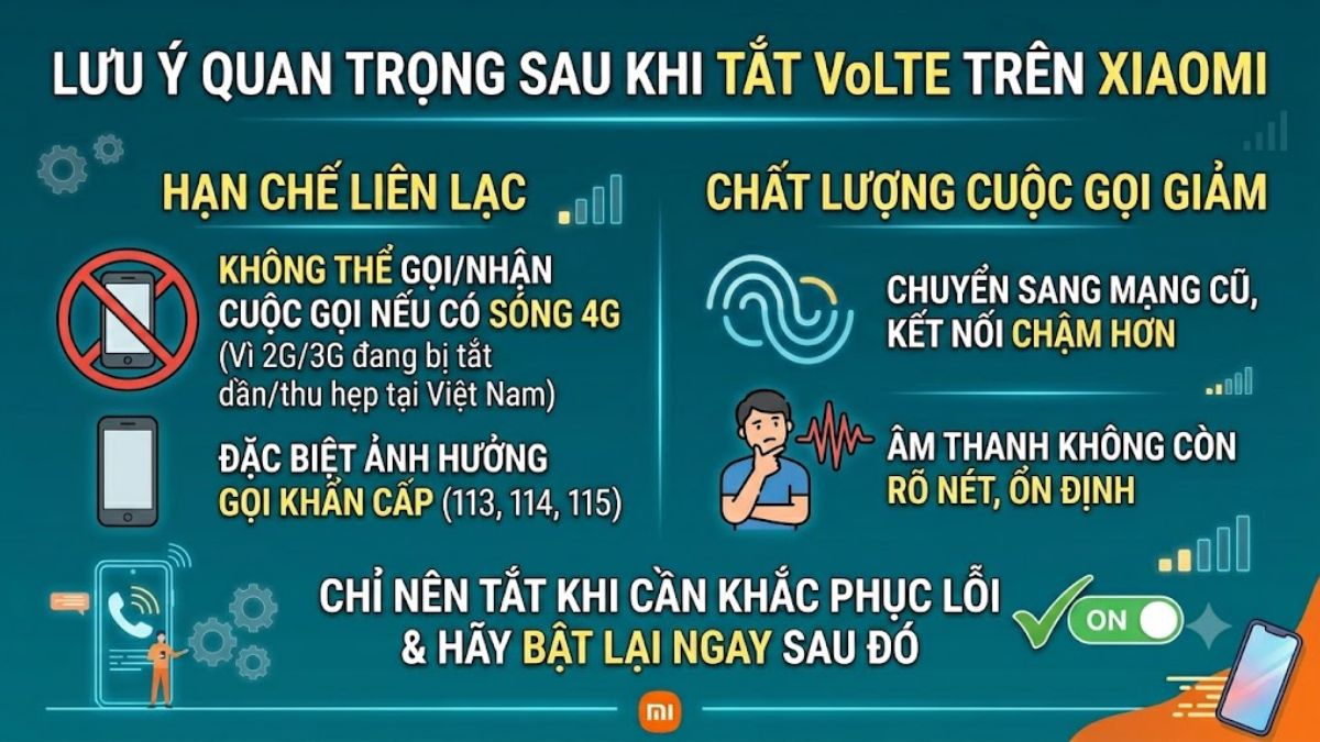 Những lưu ý sau khi tắt VoLTE trên Xiaomi