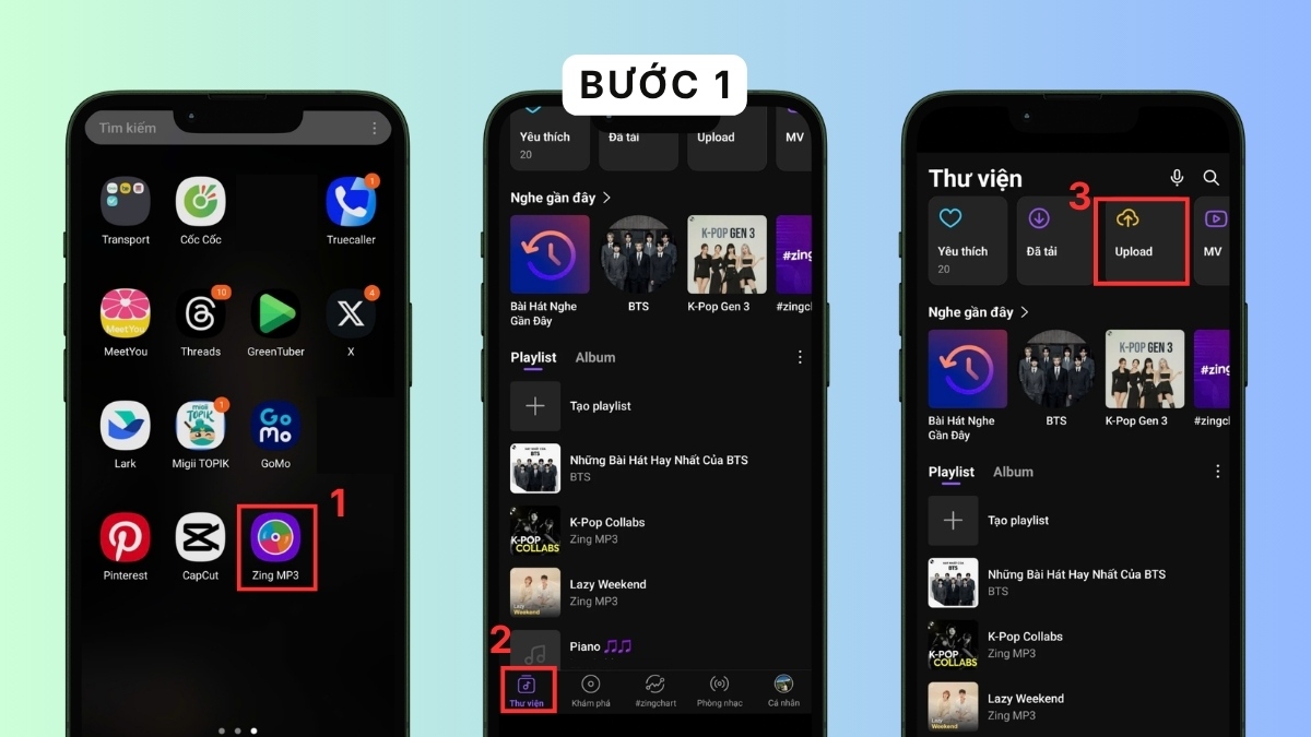 Thao tác upload nhạc lên Zing MP3 bằng điện thoại