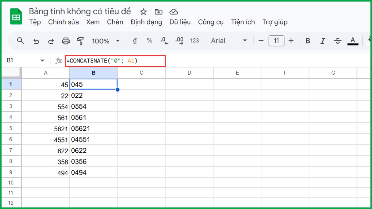 Sử dụng hàm Concatenate