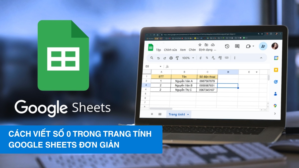 Cách viết số 0 trong trang tính Google Sheets đơn giản