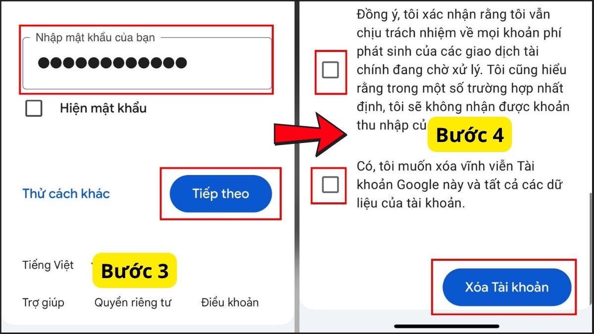 Xác minh tài khoản và Xóa Tài khoản
