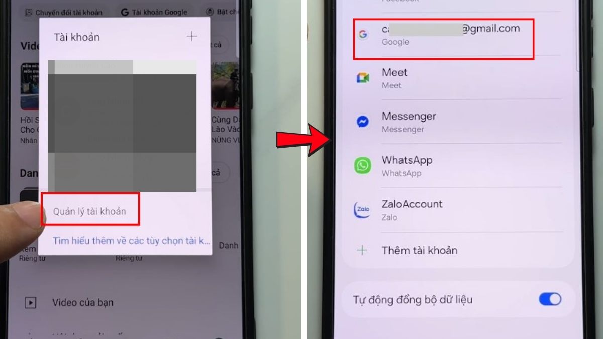 Chọn tài khoản Google muốn xoá đi