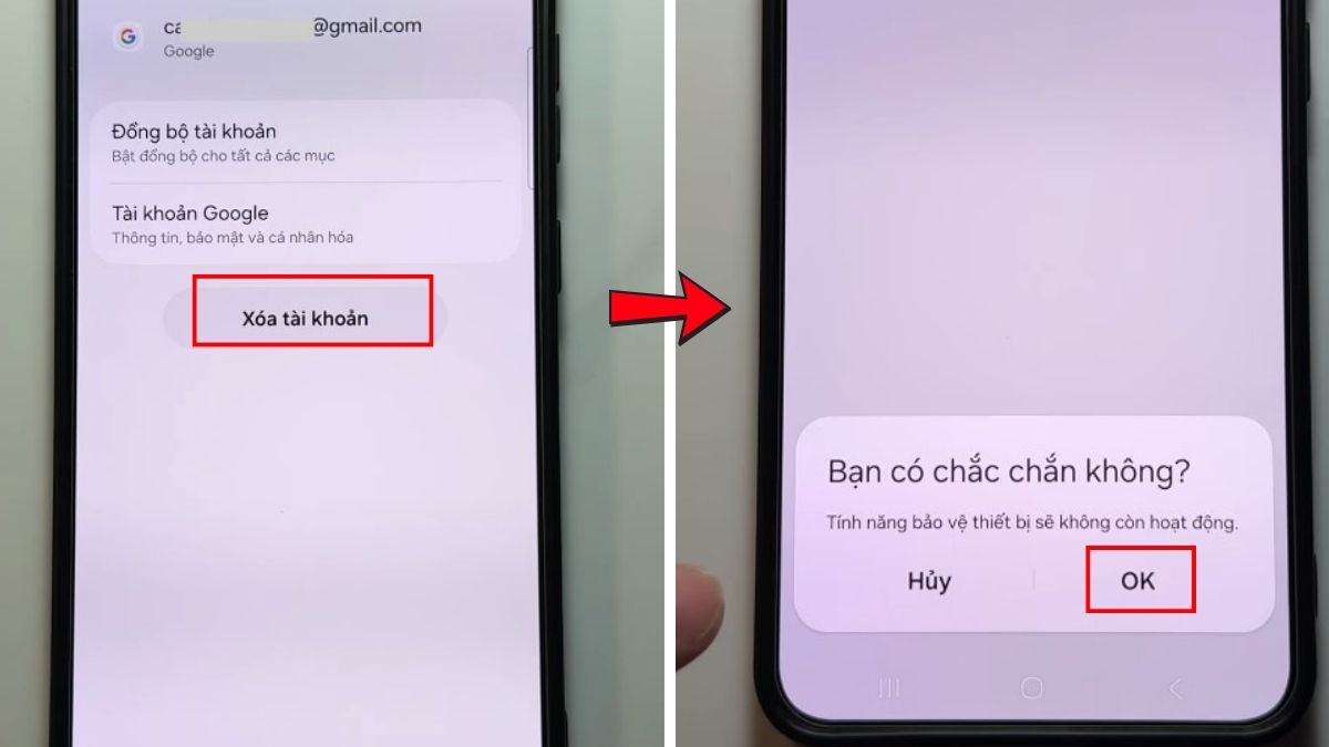 Xác nhận xóa tài khoản Google